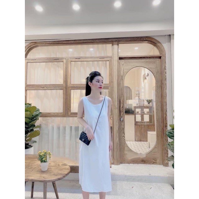 Váy đi biển maxi hai dây đan chéo lưng - Đầm trắng maxi đi biển hở lưng chất đũi mịn mát HD05 | BigBuy360 - bigbuy360.vn
