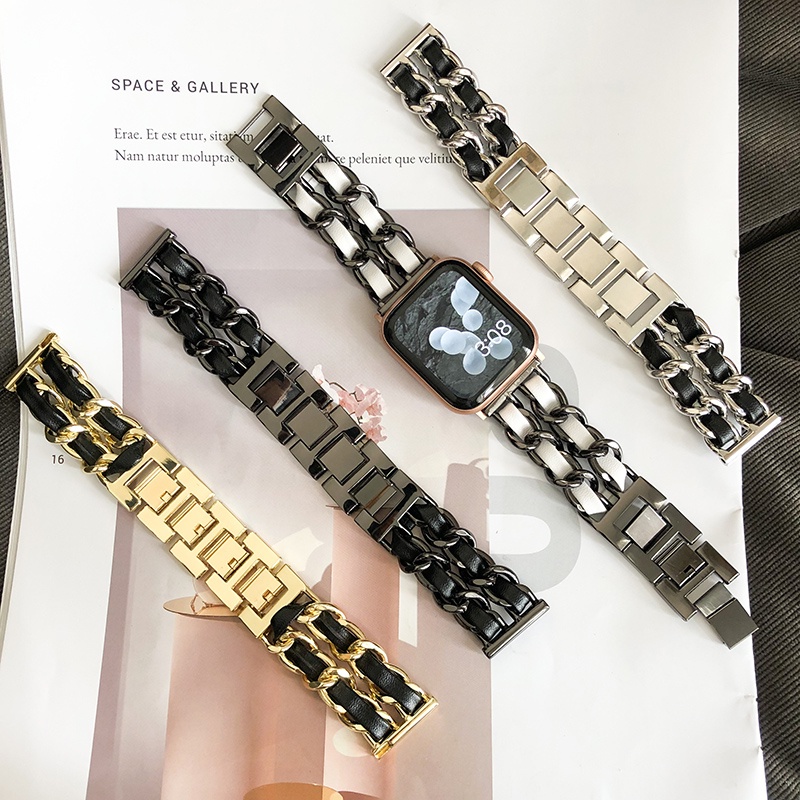 Dây Đeo Bằng Da + Kim Loại Sang Trọng Cho Apple Watch Series 7 6 5 4 3 2 SE 38mm 42mm 44mm 40mm 41mm 45mm