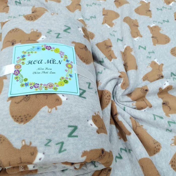 Mền nỉ Thái cotton GẤU LƯỜI văn phòng, du lịch, đi học