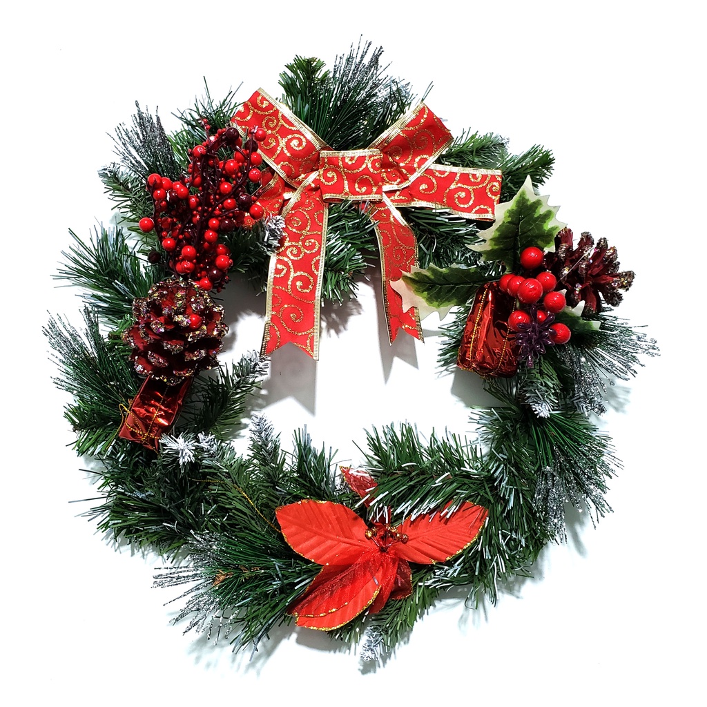 Vòng nguyệt quế giáng sinh treo cửa trang trí noel Gắn Trái Thông 4 Loại Lá hàng Việt Nam chất lượng cao