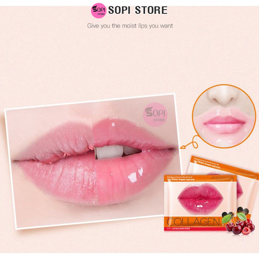 Mặt nạ môi collagen Cherry Images Bioaqua dưỡng môi căng bóng, hồng hào mask môi nội địa trung - Sopi Store