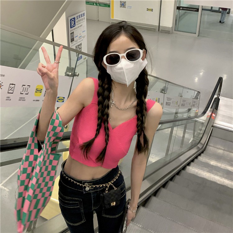 Áo croptop ZHELIHANGFEI hai dây cổ V thời trang cá tính dành cho nữ