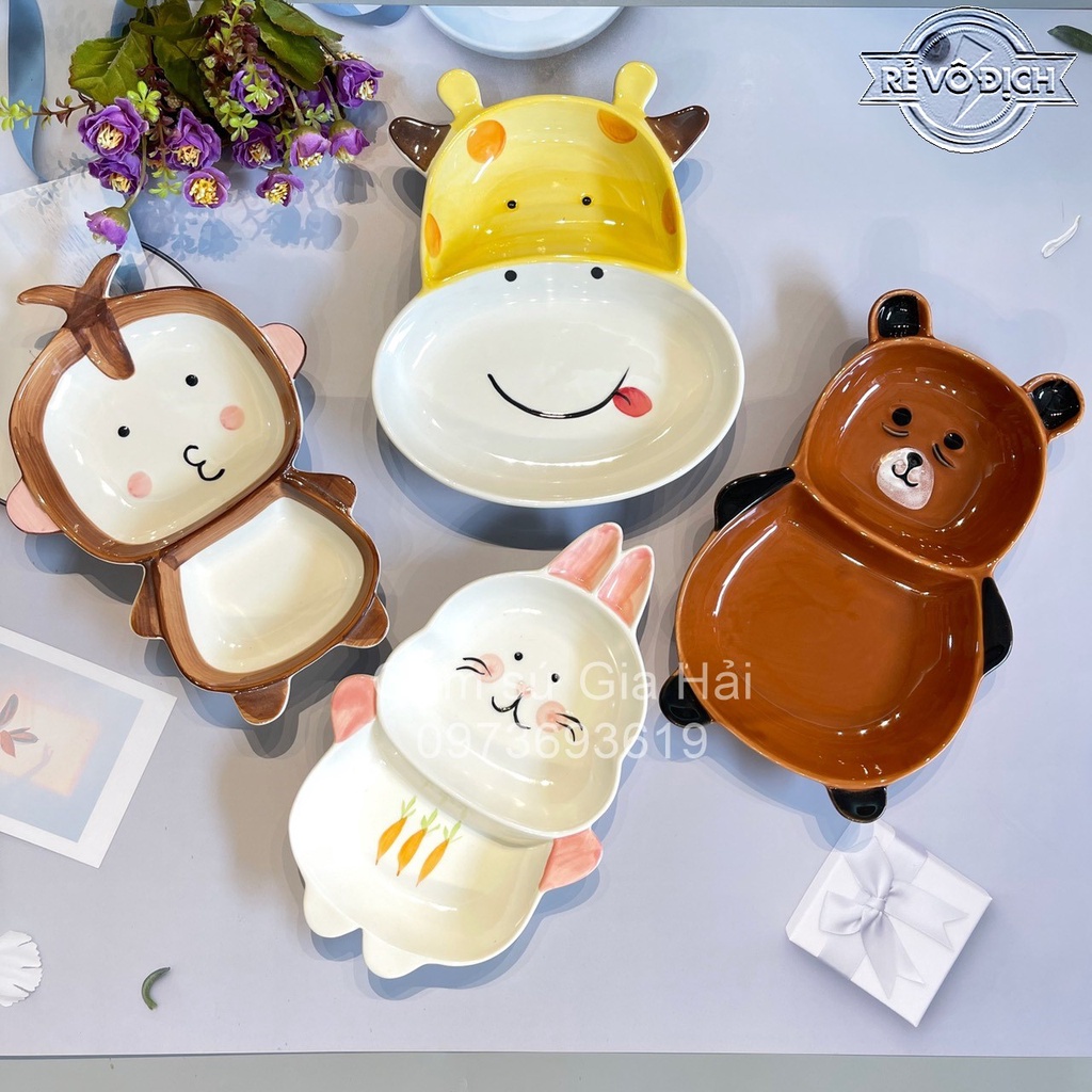 (Chọn mẫu) Khay sứ 2 ngăn xinh yêu 4 mẫu