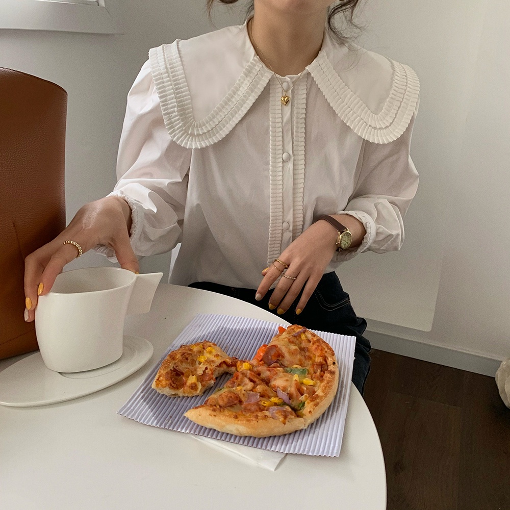 Áo Sơ Mi Cổ Búp Bê Dáng Rộng Phong Cách Retro Dành Cho Nữ