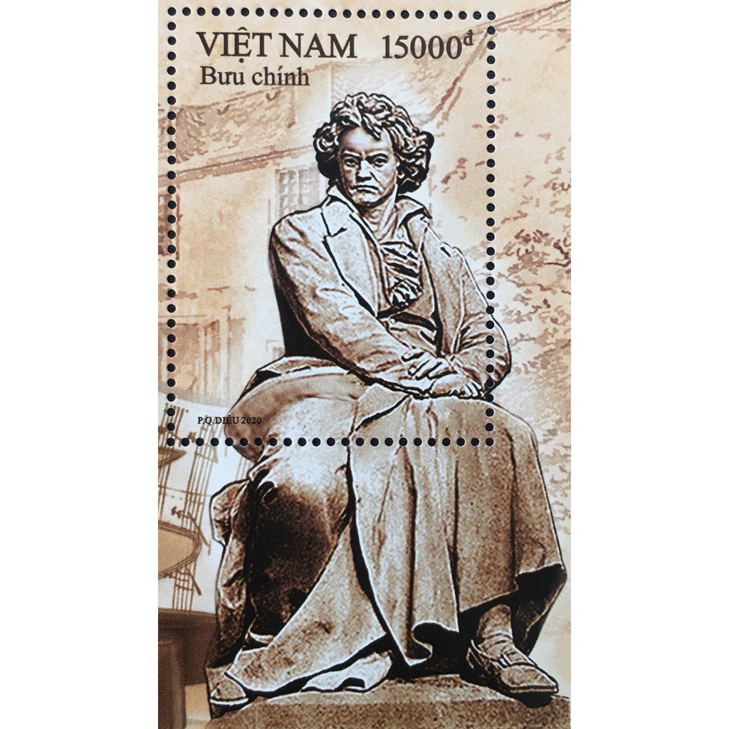 Bloc + Bộ 1 con tem Nhà soạn nhạc Beethoven 1770 1827 phát hành năm 2020