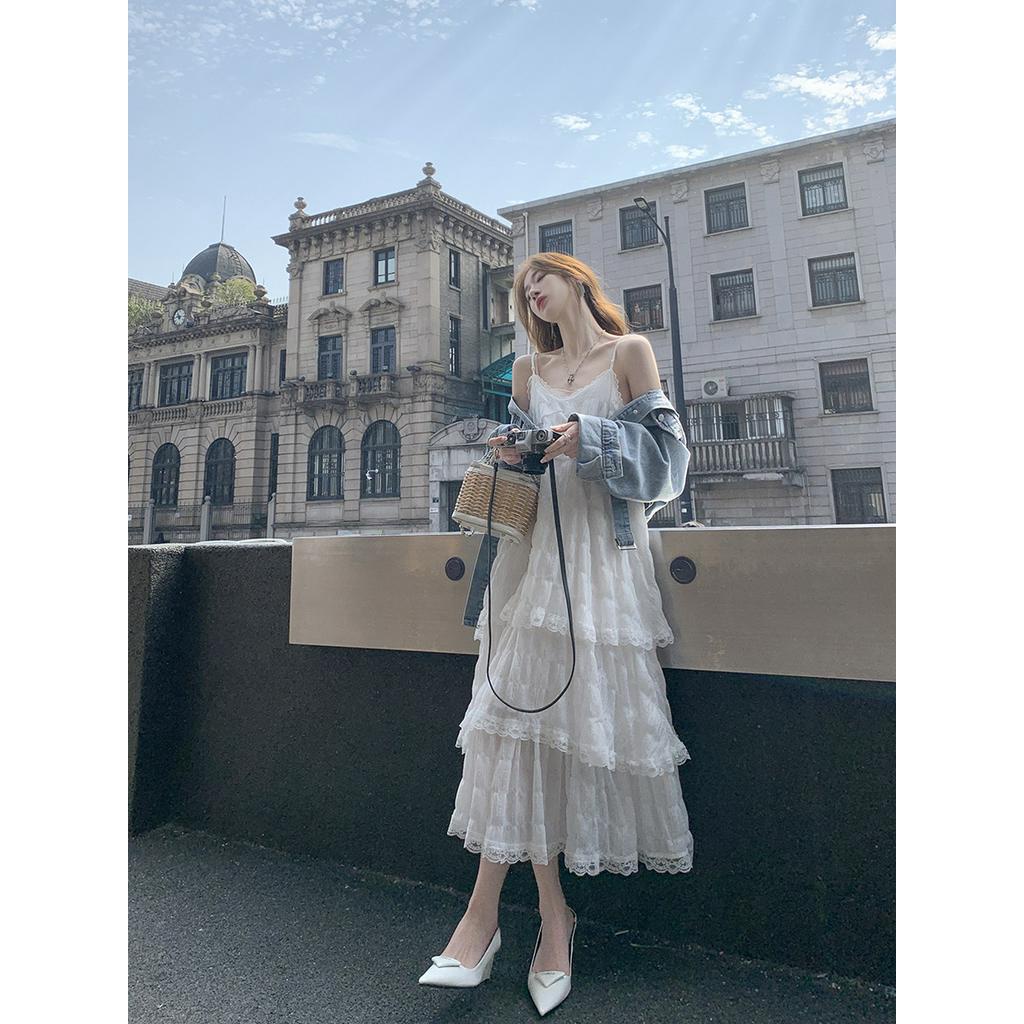 Đầm Hai Dây Phối Ren Nhiều Lớp Thời Trang Đi Biển Sành Điệu 61923