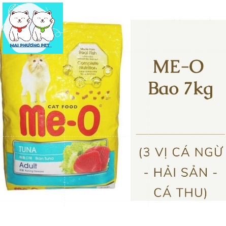Bao 7kg Me-o Thức ăn viên cho mèo lớn gồm 3 vị Cá ngừ Cá Thu và Hải sản đồ ăn dành cho mèo trên 1 năm tuổi