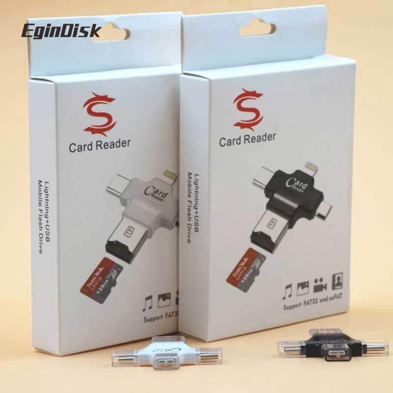 Card Reader 4 in 1 Micro Usb / Lightning / Type C / Usb For iPhone & Android Phone