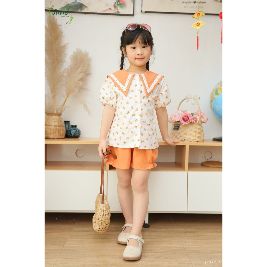 Set Bé Gái Cổ Hải Quân Cách Điệu Phối Ren Quần Linen Mềm Mại Cực Xinh Shushibaby