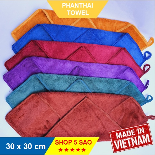 [KHĂN VUÔNG CÓ MÓC TREO] lau đa năng dành cho ô tô, xe máy, bàn kính Sợi microfiber 30x30 cm #khanlau