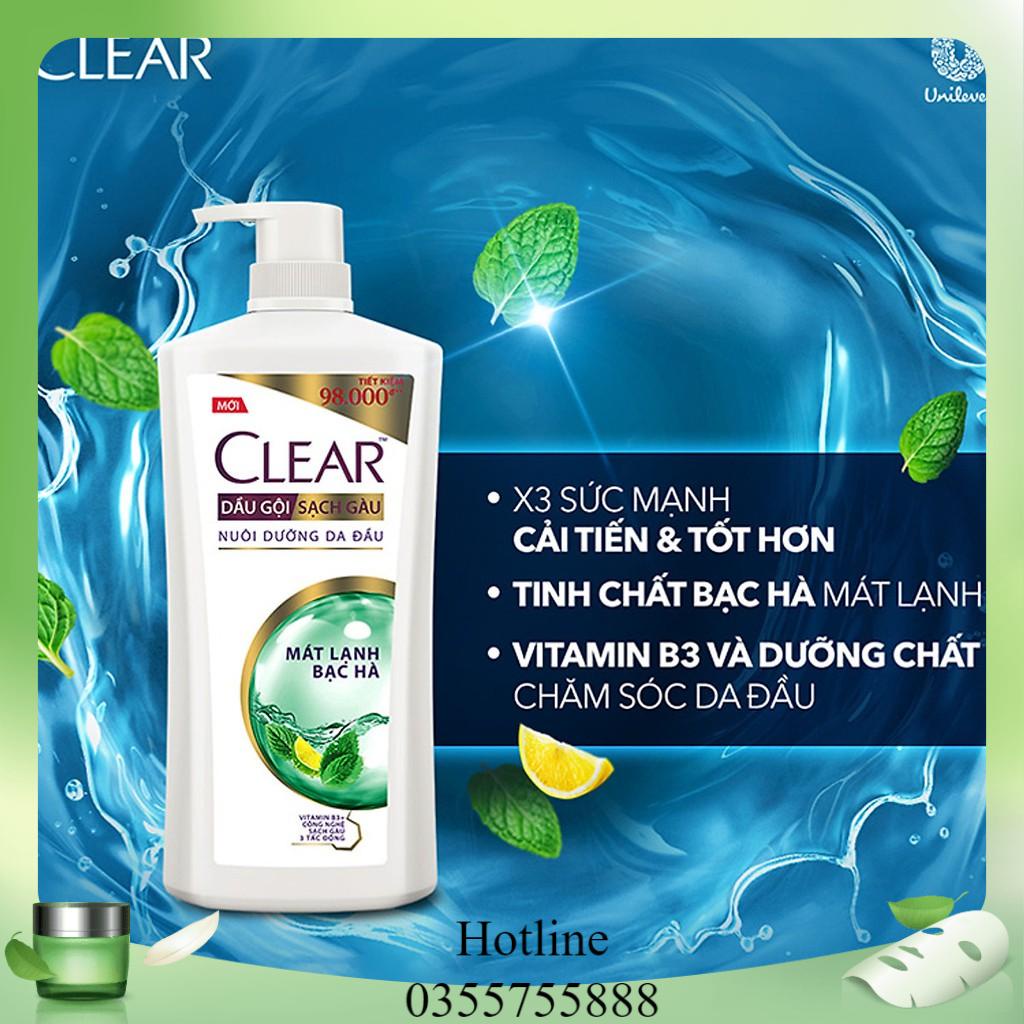 Dầu gội sạch gàu Clear mát lạnh bạc hà 880g