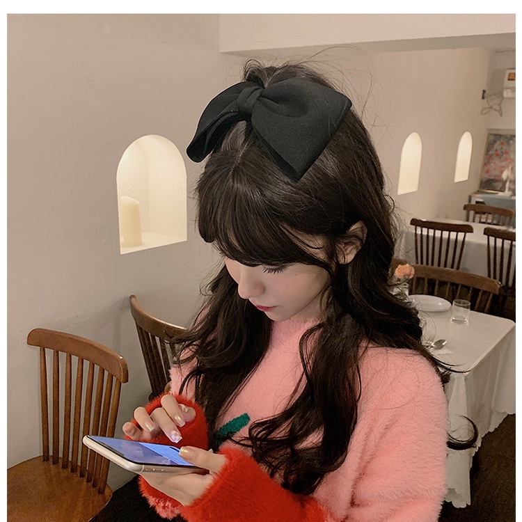 Kẹp Tóc Hình Nơ Lớn Màu Đỏ/Đen Phong Cách Retro Pháp Thời Trang Cho Nữ