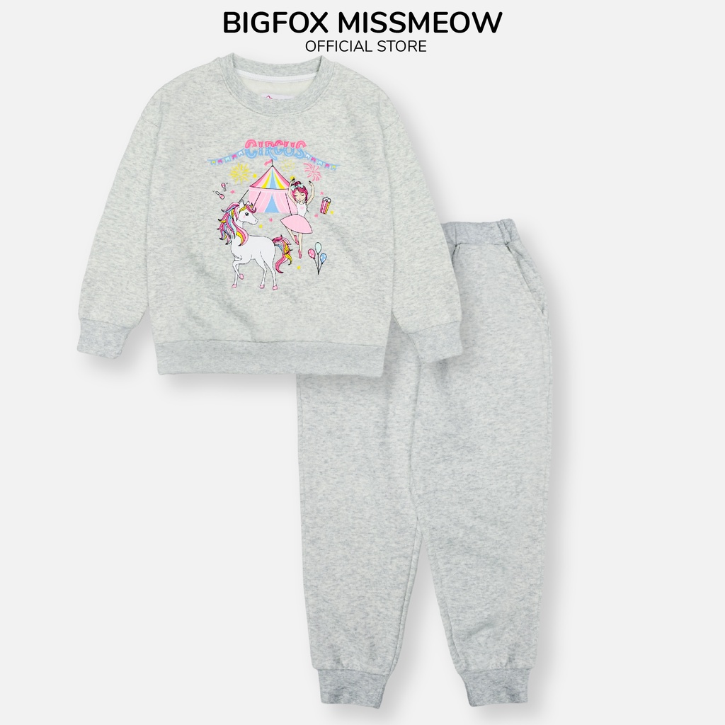 Bộ dài tay bé gái Bigfox Miss Meow mùa thu đông chất nỉ bông ấm áp in Bale Circus size trẻ em 3 - 11 tuổi