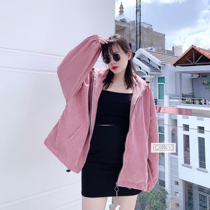 Áo khoác kaki nhung gân quảng châu tay cánh dơi form rộng unisex ulzzang nam nữ
