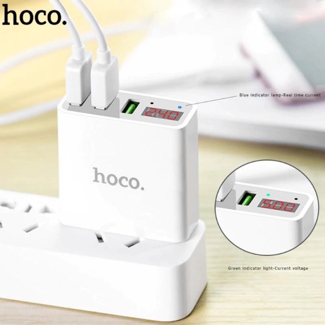 CỦ SẠC NHANH HOCO C15 + 3USB + LCD LED BÁO DÒNG + FULL BOX + CHÍNH HÃNG BH 12 THÁNG