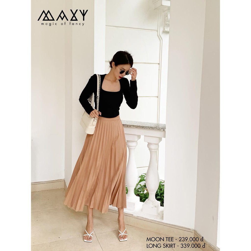 Áo thun nữ tay dài cổ vuông moon tee Maxy Workshop