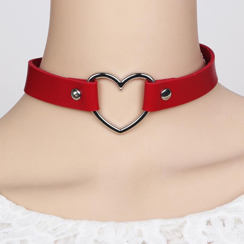 Vòng Cổ Choker Giả Da Mặt Trái Tim Thời Trang Cho Nữ