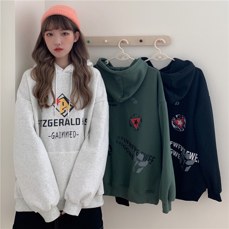 [Áo hoodie nữ form rộng]  áo hoodie nữ dài oversize quảng châu vải nỉ in hình chất đẹp | BigBuy360 - bigbuy360.vn