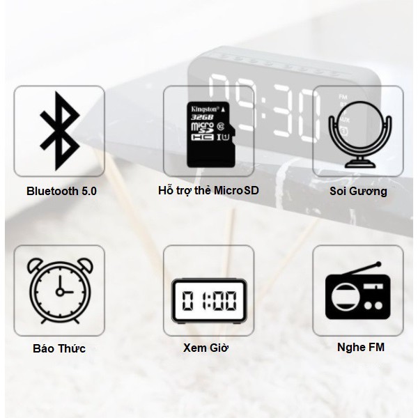 Đồng Hồ Báo Thức Kiêm Loa Bluetooth FREESHIP Loa Bluetooth Mini Màn Hình LED - Hỗ Trợ Mặt Gương Thu Đài FM