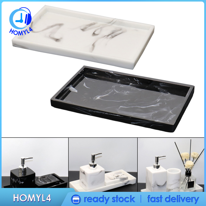 [CAMILA]1x Bathroom Tank Tray Nordic Marble Print Resin Bathtub Serving Tray Dresser Rectangular Organizer for Soap Perfume Cosmetic