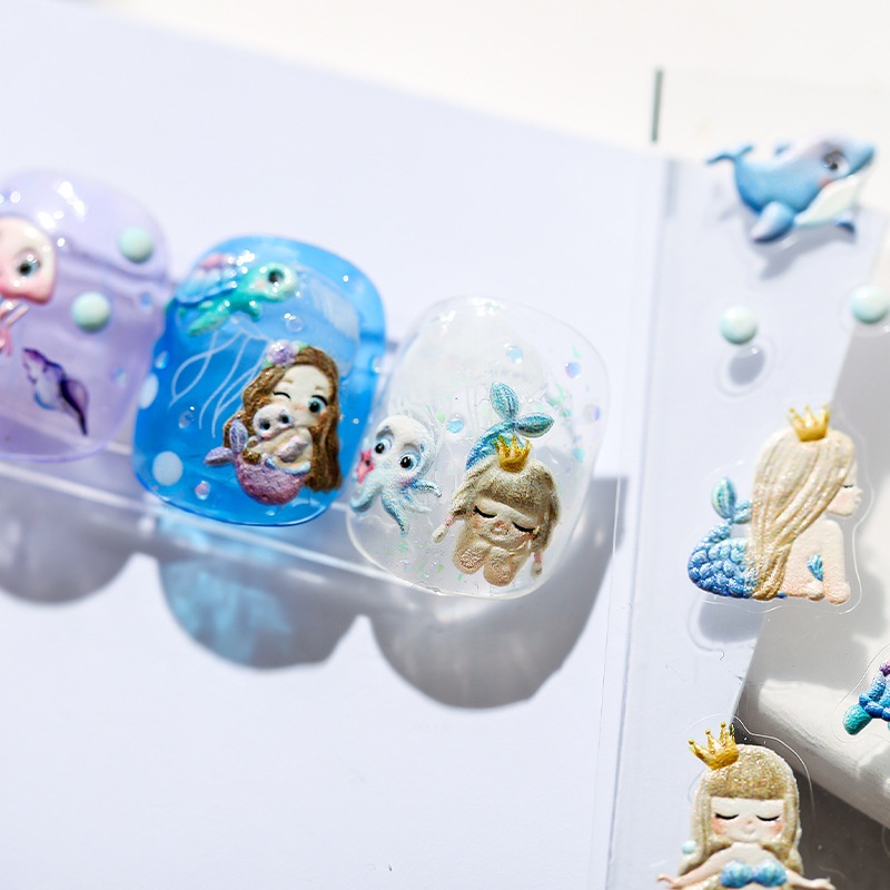 Miếng Dán Dập Nổi Họa Tiết Nàng Tiên Cá 5D Trang Trí Móng Tay TS1270