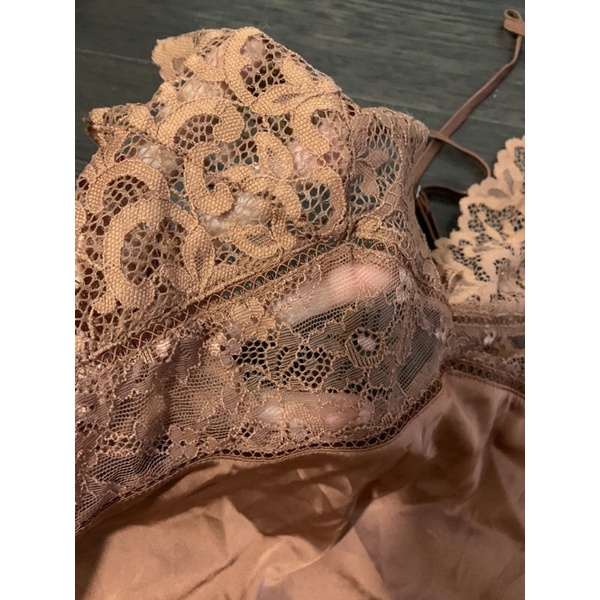 Thanh lý pass used new 98% đầm váy ngủ lụa phối ren màu nâu