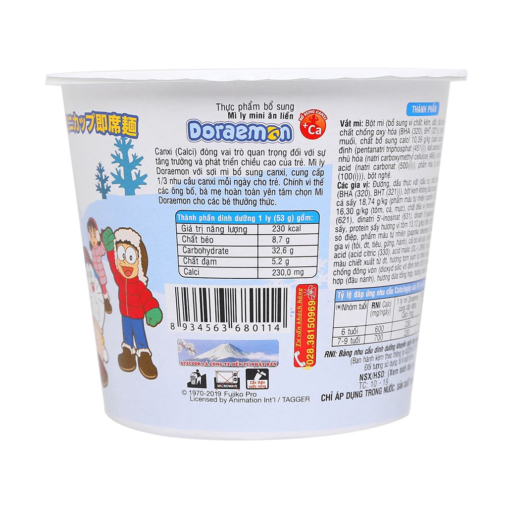 Thùng 12 ly Mì mini Doraemon vị hải sản chua ngọt