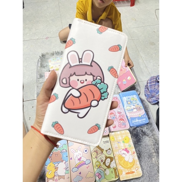 Ví nữ dài cầm tay đẹp dễ thương nhiều ngăn nhiều hình cô gái,hình thú