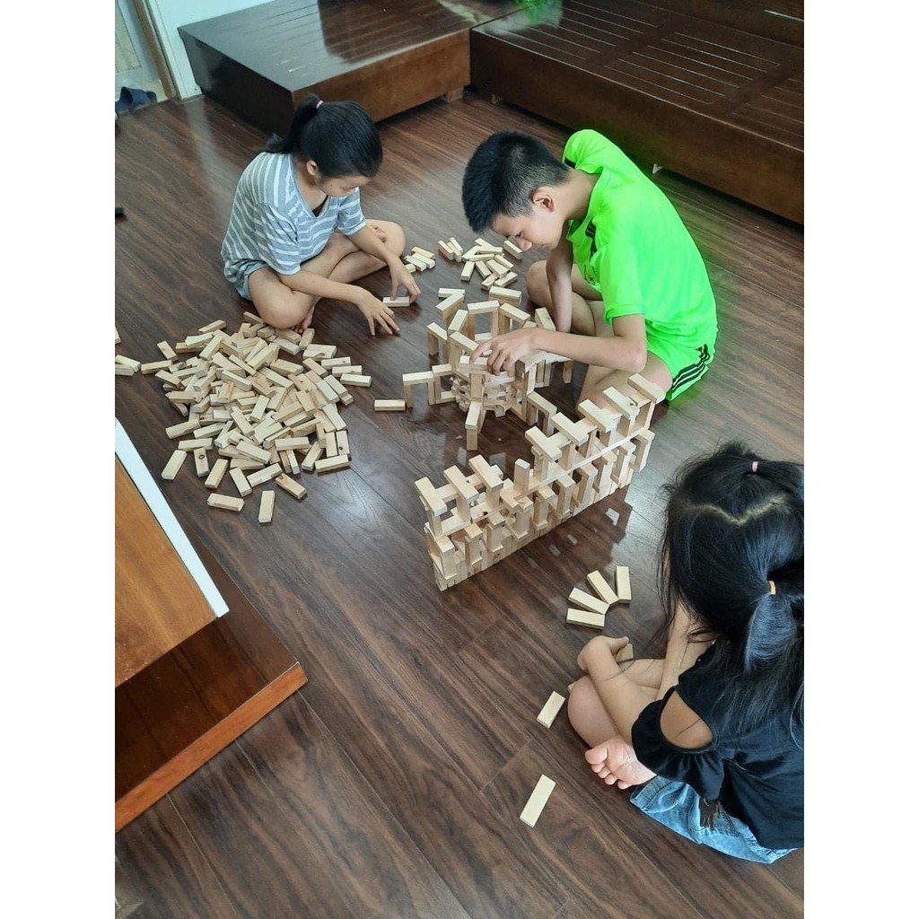 Bộ đồ chơi rút gỗ Jenga Montessori (Rút gỗ + xếp hình + Domino) tặng sách hướng dẫn chơi (1kg-55 thanh)