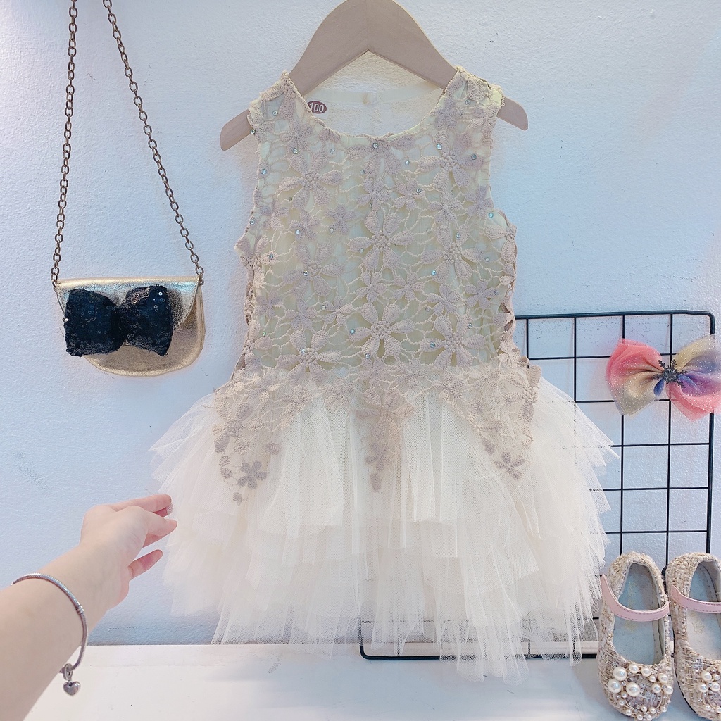 [10-30kg] Váy Công Chúa Cao Cấp Ren Hoa Phối Tùng Lưới Mềm Xòe Bồng Bềnh Xinh Xắn Cho Bé Gái