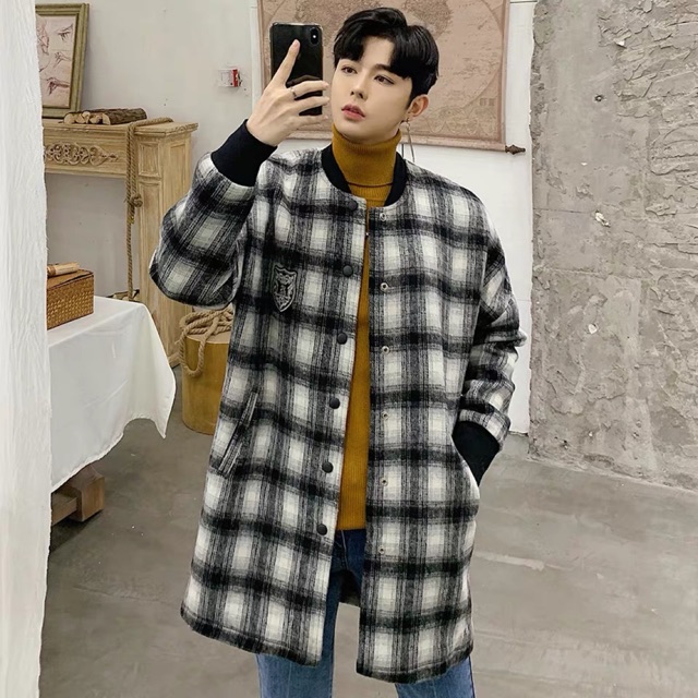&lt;&lt;Có sẵn&gt;&gt; Áo dạ nam mùa đông tay dài hoạ tiết kiểu caro logo phong cách Hàn Quốc cho nam nữ unisex