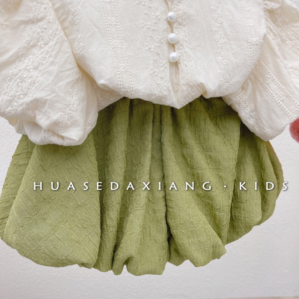 Bộ Áo Cổ Tròn Tay Phồng Thêu Họa Tiết + Quần Dài Phong Cách Nhật Hàn Thời Trang Mùa Hè Cho Bé Gái 2022