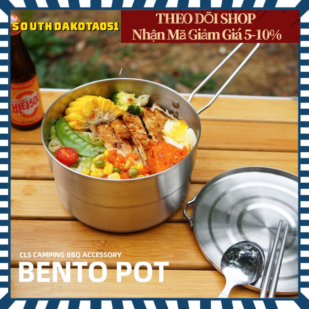 [Hàng Sẵn] Nồi cắm trại 1.5L Tay cầm gấp bằng thép không gỉ 304 có nắp đậy để leo núi ngoài trời【Southdakota051】