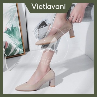 Giày cao gót TTC22 da bóng đế vuông 5 cm