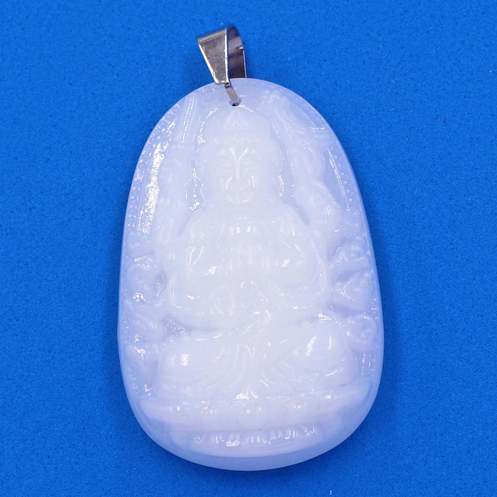 Mặt dây chuyền phật Thiên Thủ Thiên Nhãn đá tự nhiên trắng size lớn 5cm - Phật bản mệnh tuổi Tý - Tặng kèm móc inox