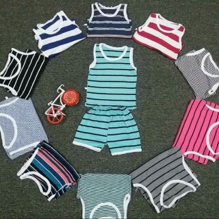 Set 5 bộ ba lỗ kẻ cotton cho bé