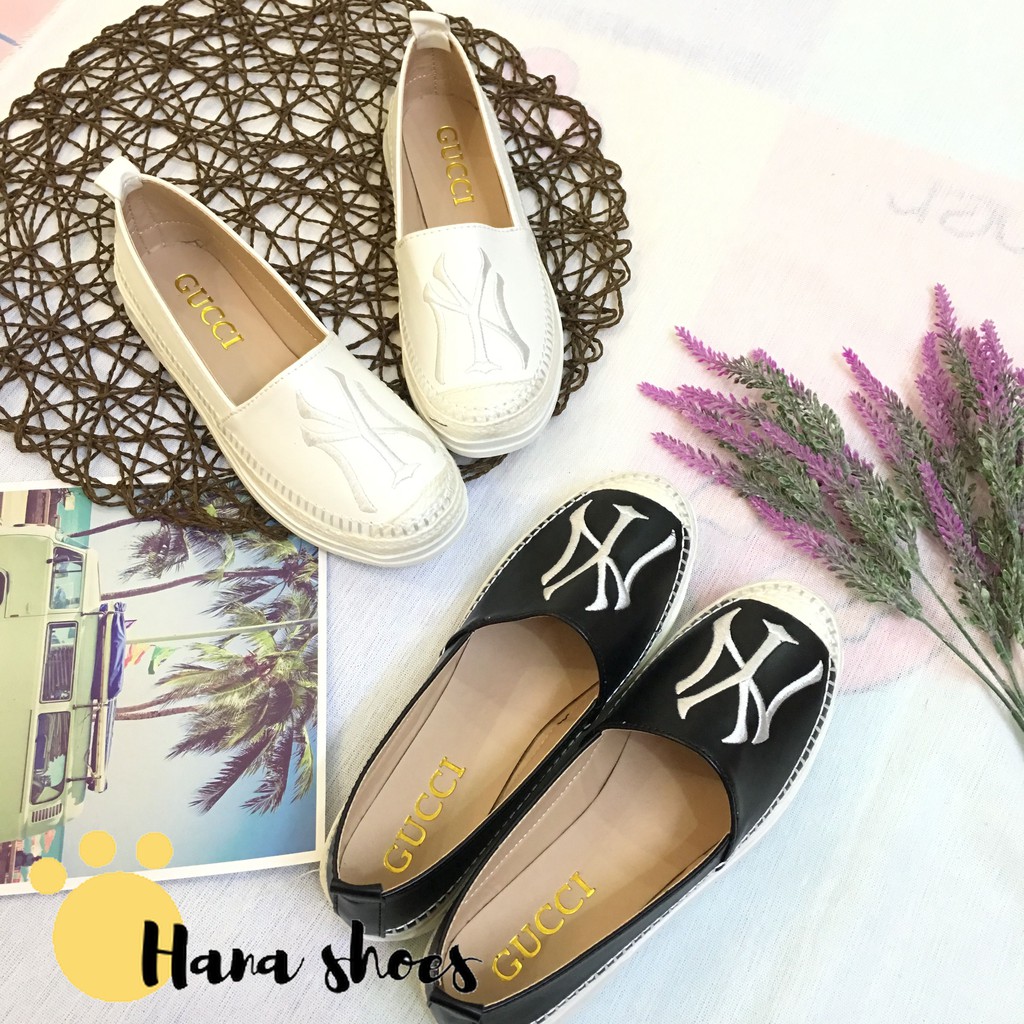 Hình thật_ Giày lười slip on nữ NY da mềm bọc cói vintage | BigBuy360 - bigbuy360.vn