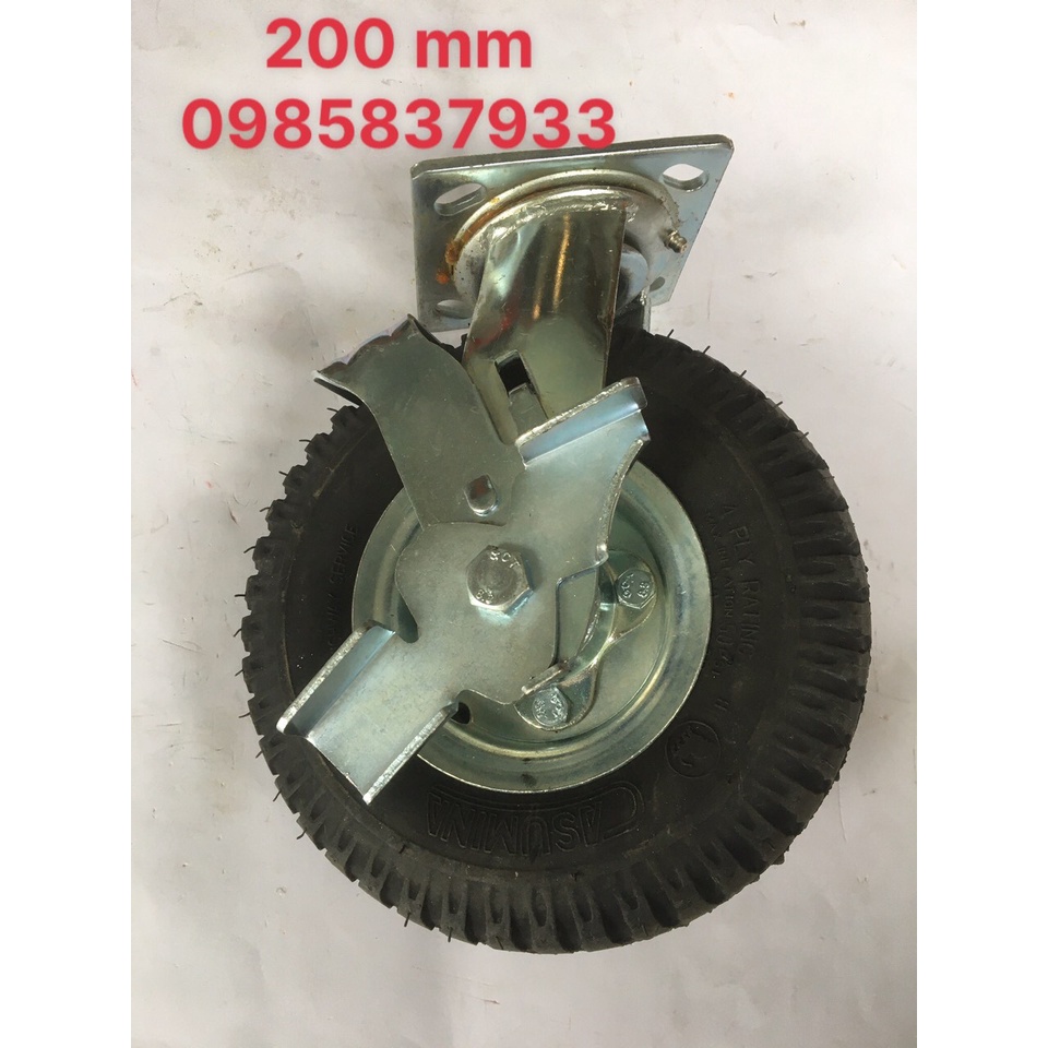 Bánh xe hơi 200 mm xoay khóa dùng lắp xe đẩy hàng nhẹ nhàng êm ái