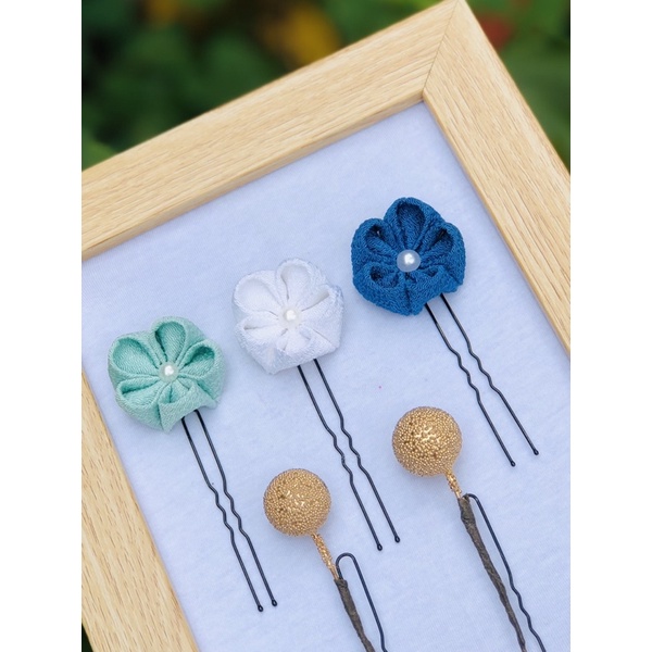 Trâm cài tóc Kanzashi màu xanh dương- trâm cài cổ trang