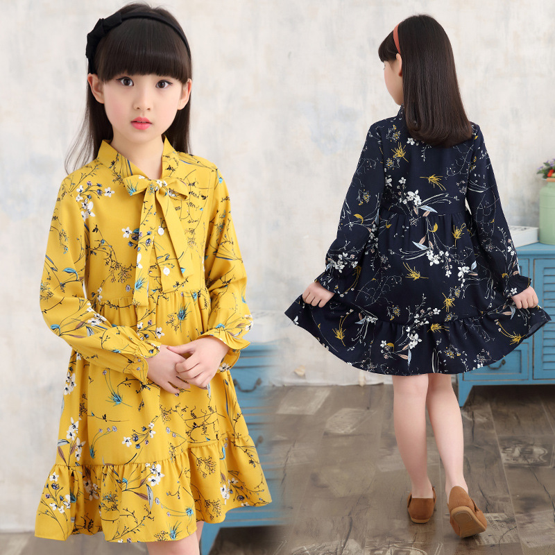 Đầm Dài Tay In Hoa Phối Nơ Xinh Xắn Dành Cho Nữ