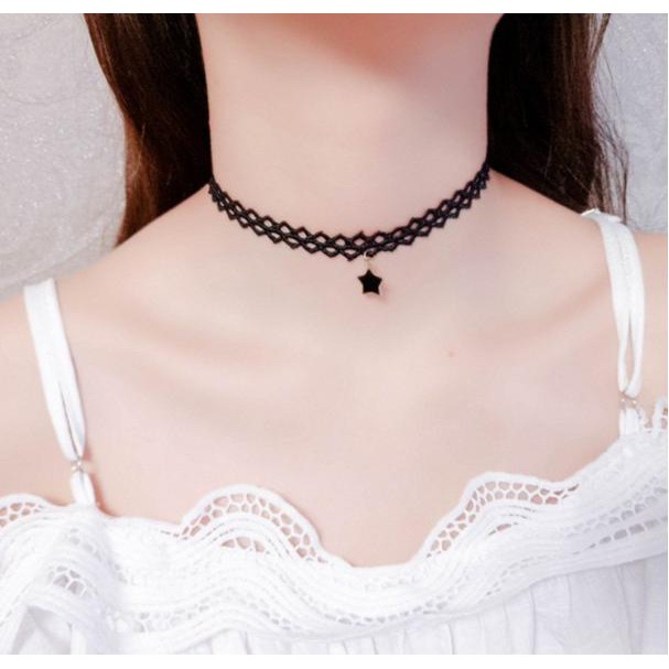Vòng cổ choker tatoo đính ngôi sao đen nữ tính
