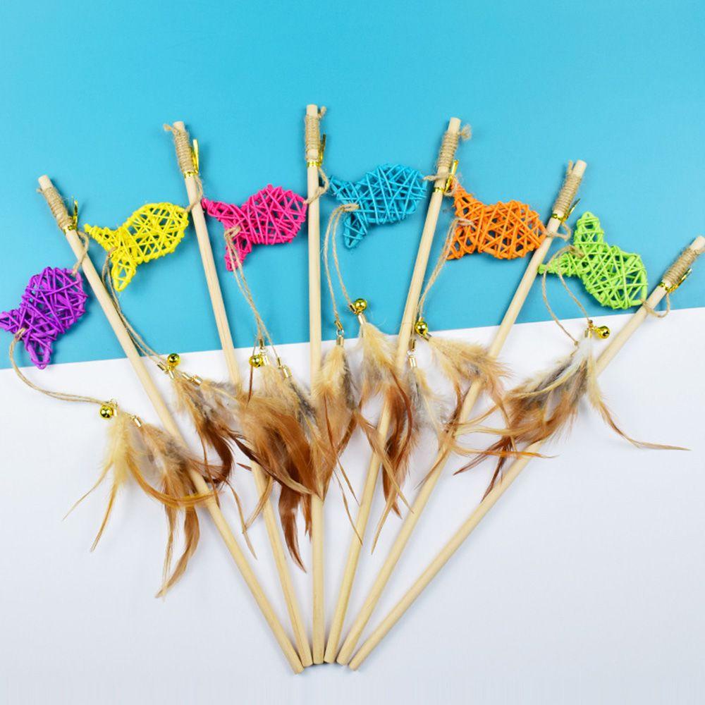 1 Cần Câu Gỗ Mini Có Chuông Dùng Làm Đồ Chơi Cho Mèo