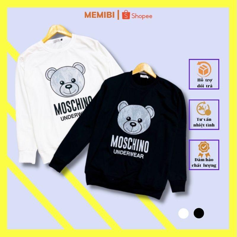 Áo thun nỉ thu đông nam nữ chất cotton in hình gấu , MEMIBI - NM07