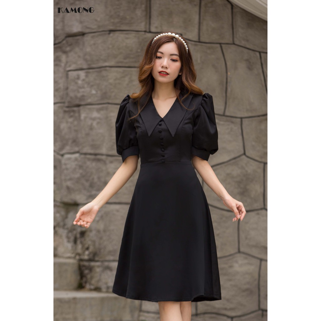 Đầm cổ sen nhọn đính nút KAMONG D125 | BigBuy360 - bigbuy360.vn