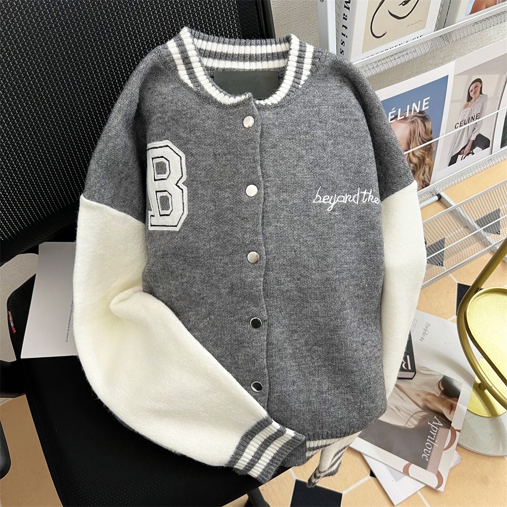 Áo Khoác Bóng Chày Tay Dài Form Rộng Theo Phong Cách Preppy Dễ Phối Đồ