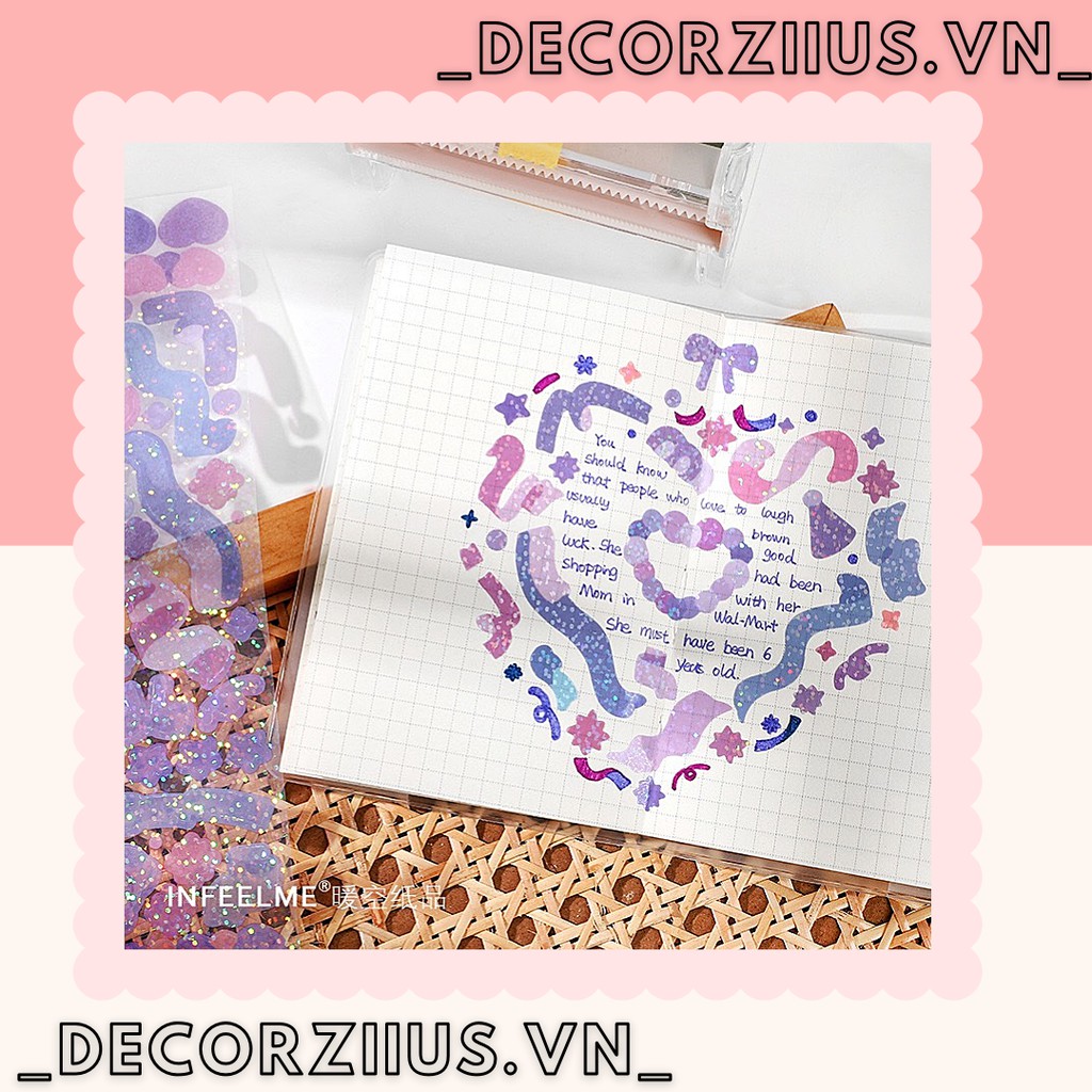 Sticker Ruy Băng,Hình Dán Cute Hologram Hoạ Tiết Ruy Băng Trang Trí Toploader, Bullet Journal, Planner
