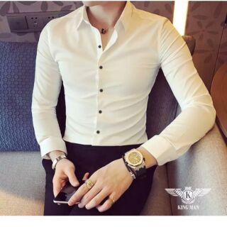 Sơ mi lụa trơn, không nhăn (màu trắng) trẻ trung