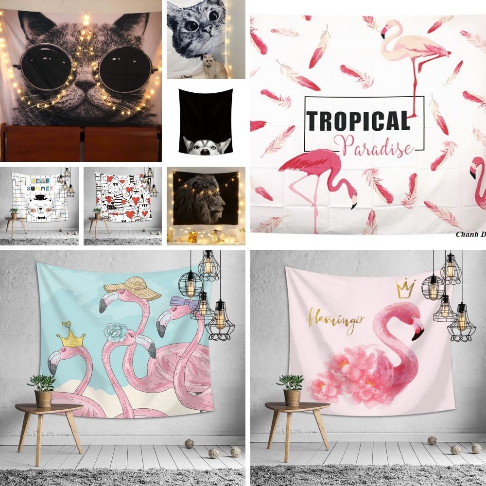 (Xả hàng) Vải treo tường hình con vật, hồng hạc, mèo cute trang trí decor phòng xinh TẶNG ĐINH TREO