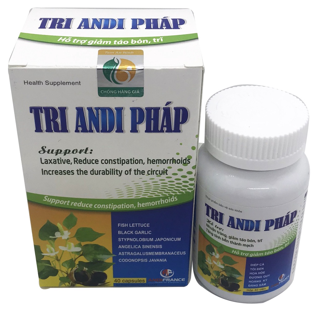 Tri andi Pháp nhuận tràng, giảm táo bón, trĩ - Hộp 40 viên - Bobyvn