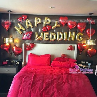 Sét bóng trang trí đám cưới Happy Wedding